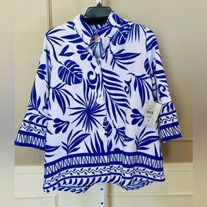 Multiples NWT 1X Button Down Wire Collar Blouse Shirt Top Blue Summer Breeze $85